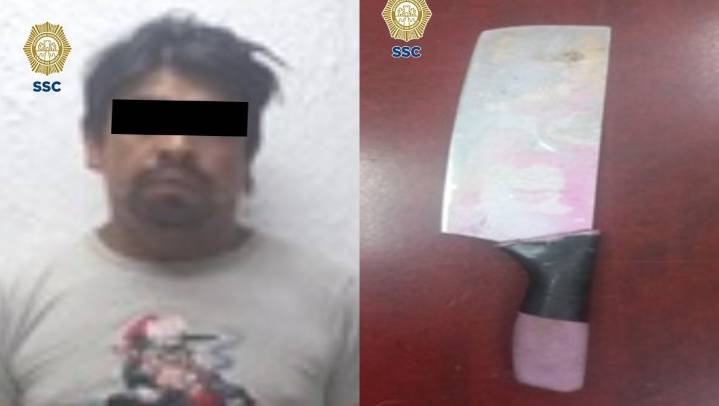 Detienen a hombre con machete de cocina, con el que amenazó a su esposa, en Xochimilco