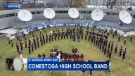 Over 150 students from Conestoga High School marching band bring the beat to the Yard for School Spirit Friday