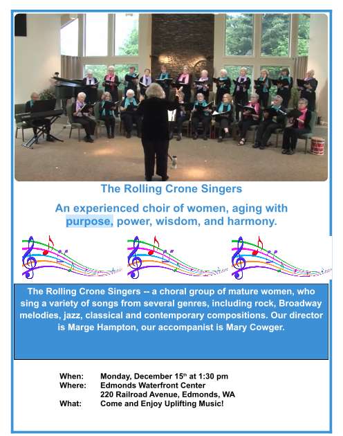 The Rolling Crone Singers performing December 15, 2025 at the Edmonds Waterfront Center