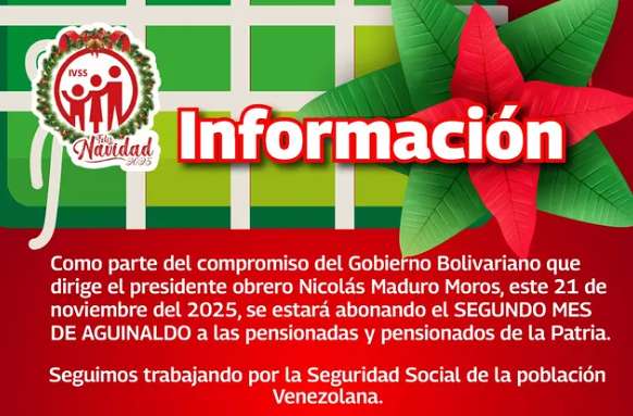 IVSS pagará este #21Nov la pensión de diciembre y el segundo mes de aguinaldo
