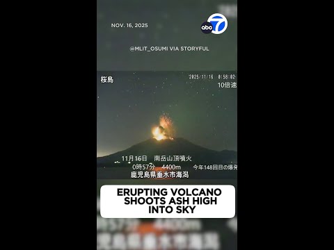 Erupting volcano shoots ash high into sky