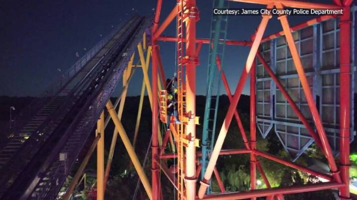 Drone video shows rescue of Busch Gardens ride climber