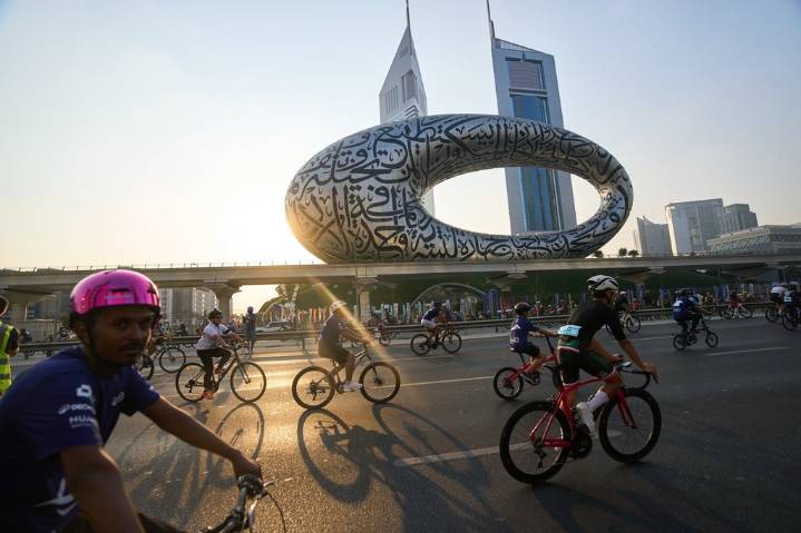 Thousands of bicycles take over Dubai’s busiest highway as part of a fitness challenge