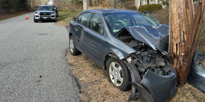 Driver hospitalized after car hits pole on Water Street in Canterbury