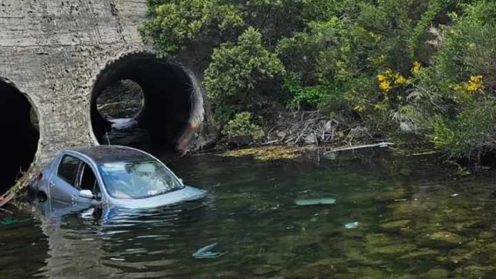 Ruta 40: un auto desbarrancó y terminó en un arroyo