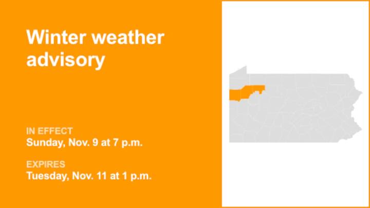 Update: Northwest Pa. under a winter weather advisory until Tuesday afternoon