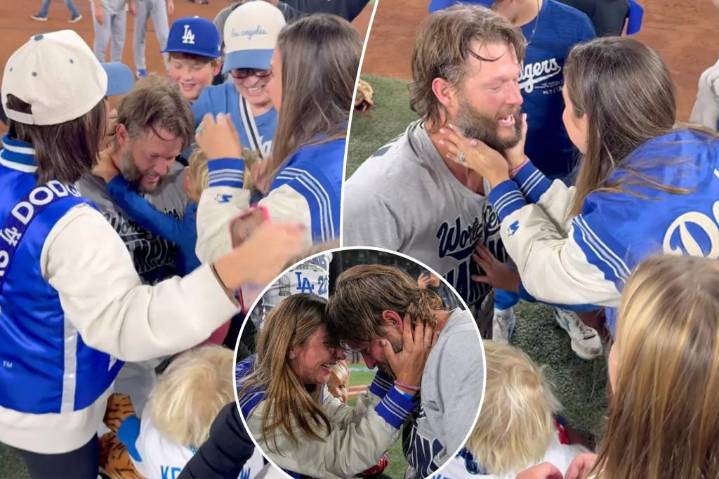 Dodgers' Clayton Kershaw cries with wife, kids after World Series win
