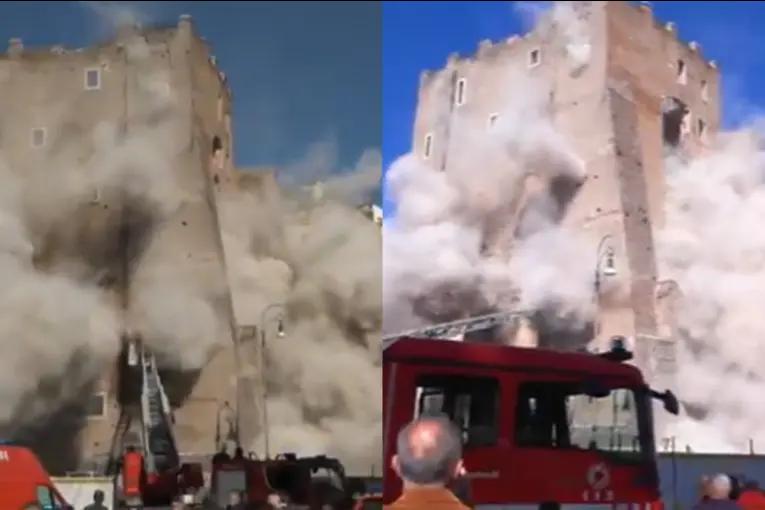 Se derrumbó parte de una torre histórica en Roma y dejó varios heridos: video