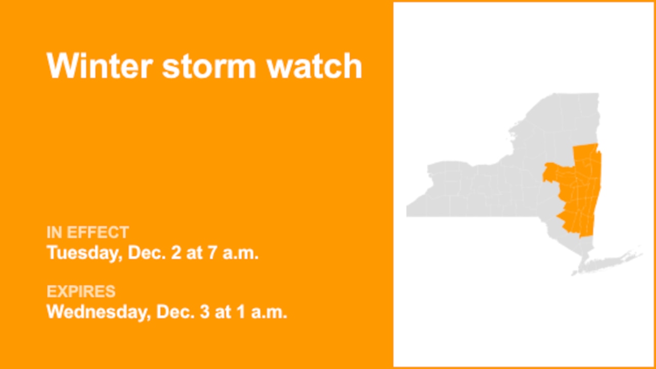 NY weather: Winter storm watch issued for part of New York for Tuesday and Wednesday