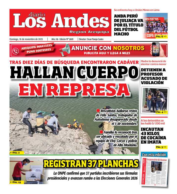 AREQUIPA: Diario Los Andes 16/11/2025