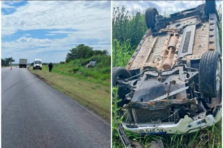 Video: conductora volcó su auto sobre Ruta Provincial 32, a la altura de Viale