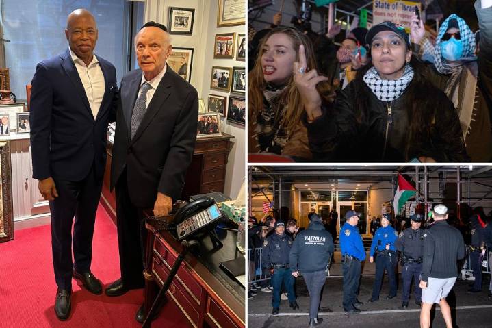 Mayor Eric Adams visits NYC synagogue targeted by hateful protesters