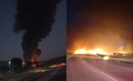 Vuelca y se incendia pipa en la autopista México-Puebla en Ixtapaluca; no se reportan heridos