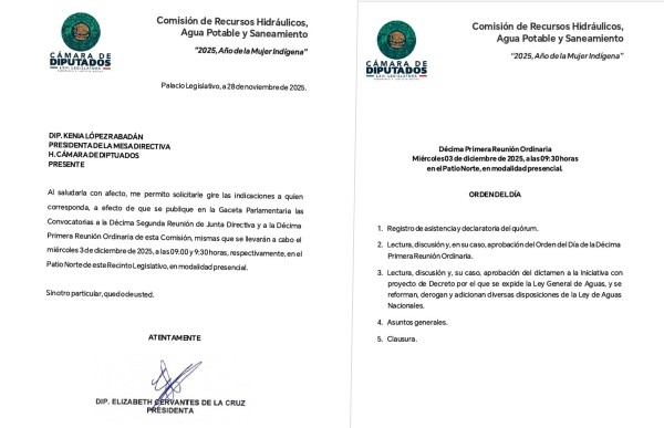 Citan a Comisión de diputados para aprobar dictamen del agua