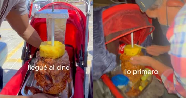 Hombre entra con un trompo de carne al pastor al cine y se vuelve viral
