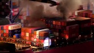 Crews battle container ship fire in San Pedro