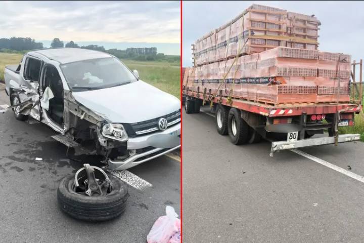 Ruta 14: una camioneta sufrió graves daños materiales tras chocar un camión y una mujer resultó herida