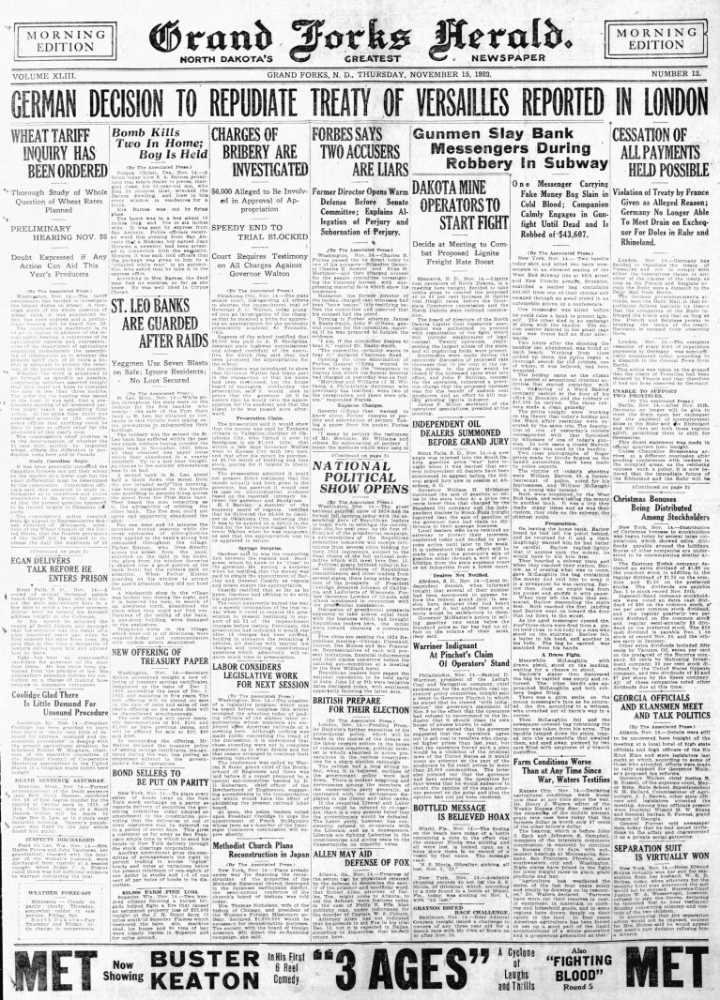 Today in History: November 15, 1923 - Dakota mine operators to start fight