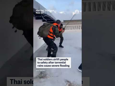 Thai soldiers airlift people to safety after torrential rains cause severe flooding