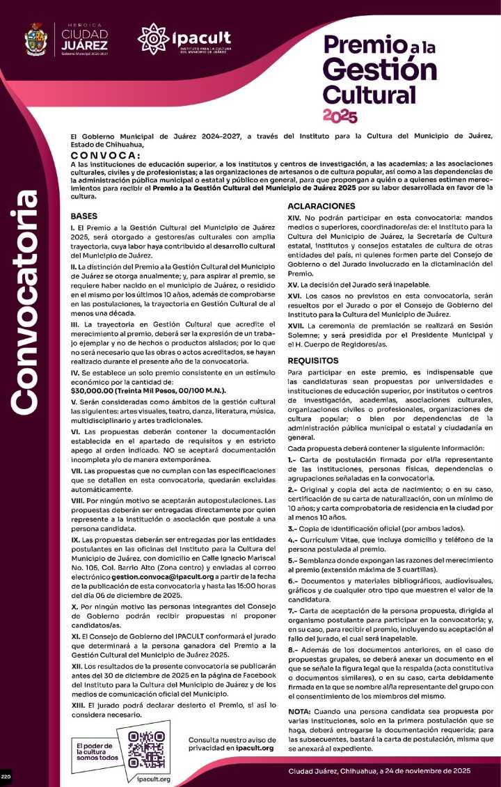 El IPACULT lanza convocatoria para la entrega de Premio a la...