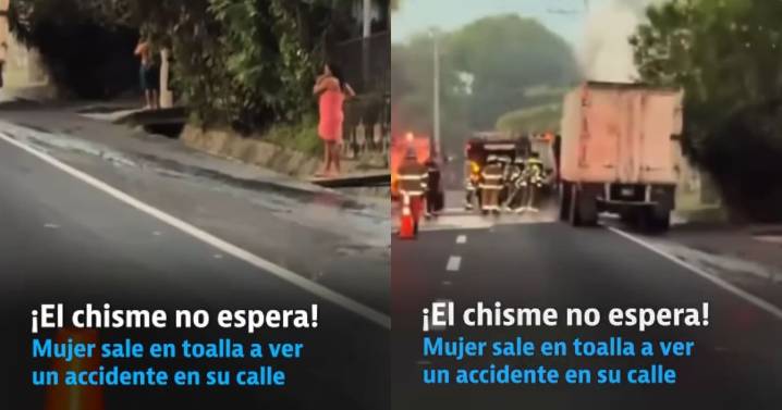 Mujer sale de su casa envuelta en una toalla para no perderse el chisme y se vuelve viral