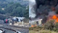 Descarrila y explota tren en Tepetitlán: vagones con etanol arden en llamas
