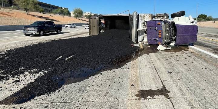 Dump truck overturns, spills hot asphalt on Loop 101 in Scottsdale