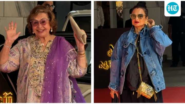 Helen greets paparazzi at her birthday party, Rekha also attends. Watch