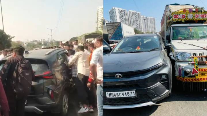 Pune: Speeding Container Truck Crashes Into Five Vehicles on Bhumkar Bridge, No Injuries