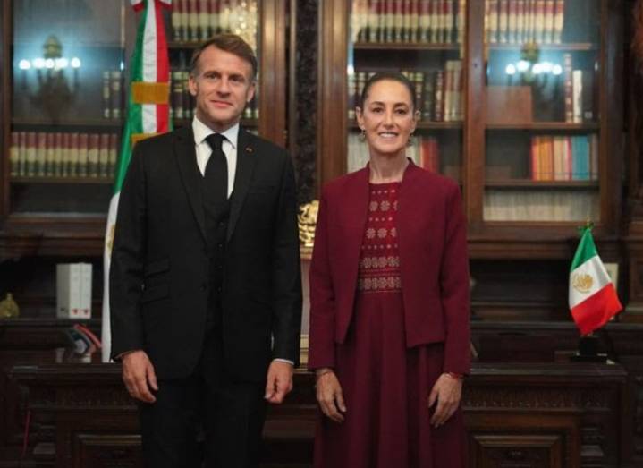 Claudia Sheinbaum recibe a Emmanuel Macron en Palacio Nacional
