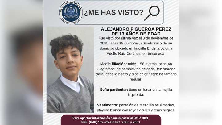 Activan Pesquisa para Localizar a Alejandro Pérez de 13 Años Desaparecido en Ensenada