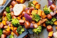 Easy, tasty sausage and sweet potato sheet pan dinner