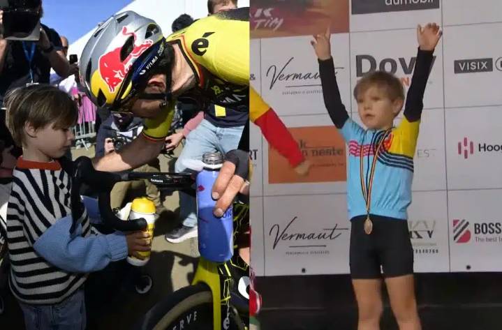 VIDEO: El hijo de Van Aert de 4 años logra su primer podio