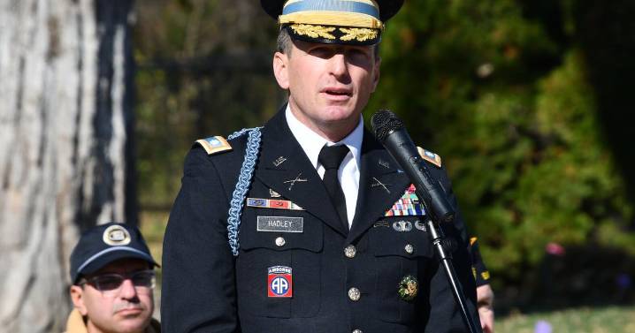 Retired Lieutenant Colonel speaks during Veteran’s Day Ceremony