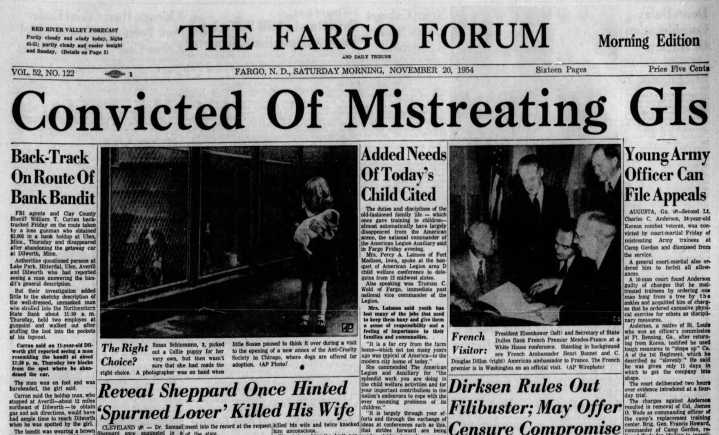 Today in History, 1954: Family of 8 flees fire that nearly destroys their Fargo home