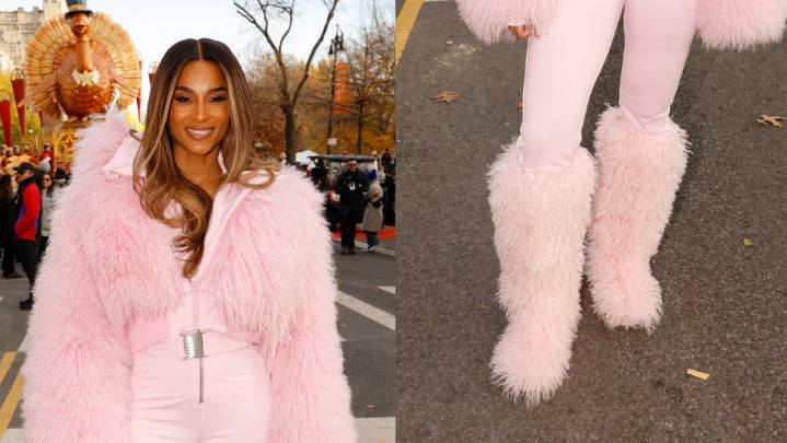 Ciara Has Monochrome Moment in Pink Fur Boots at Thanksgiving Parade