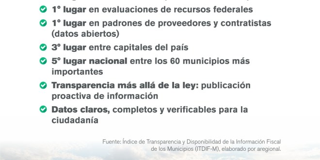 Centro alcanza histórica denominación como Municipio Transparente