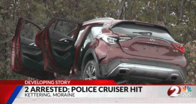 Stolen vehicle smashes way out of capture, leads police on pursuit; 2 in custody