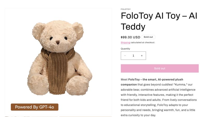 Sales of AI-enabled teddy bear suspended after it gave advice on BDSM sex and where to find knives