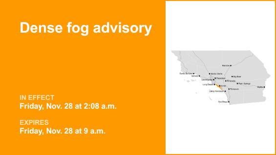 Dense fog advisory active for Orange County Coast until Friday morning