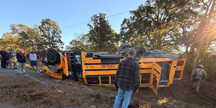 Four people injured following school bus crash in Grimes County