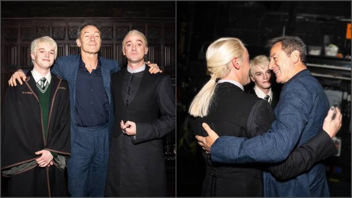 No one does it like Malfoys: Jason Isaacs joins Tom Felton backstage on Broadway