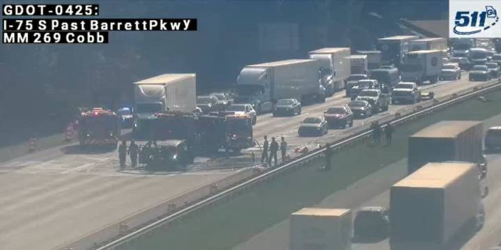 Car fire shuts down most of I-75 northbound in Cobb County
