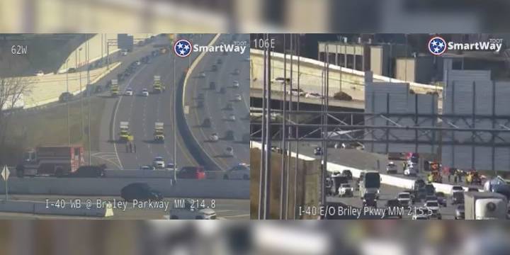 Portion of I-40 near BNA shut down due to rollover crash