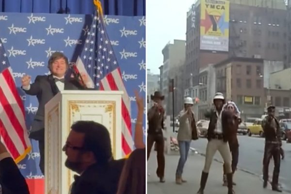 Vergüenza ajena y memes tras la triste imitación de Trump que hizo Milei bailando al ritmo de Village People