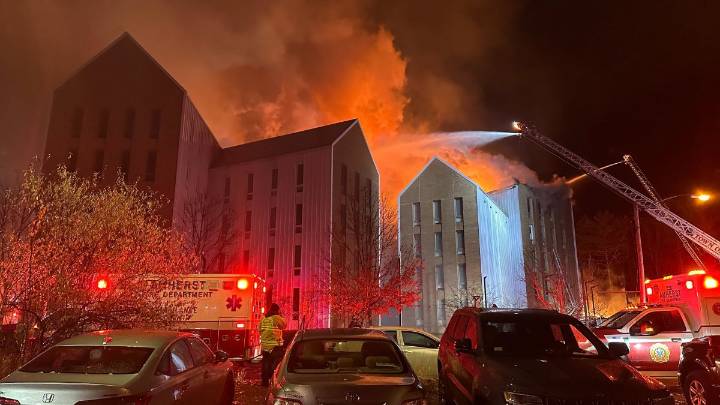 Video, photos of massive fire at Amherst, MA apartment complex