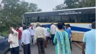 TGSRTC Bus stuck on Srisailam Ghat Road in Nagarkurnool