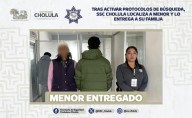 Tras activar protocolos de búsqueda, SSC Cholula localiza a menor y lo entrega a su familia