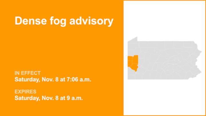 Western Pa. under a dense fog advisory Saturday morning
