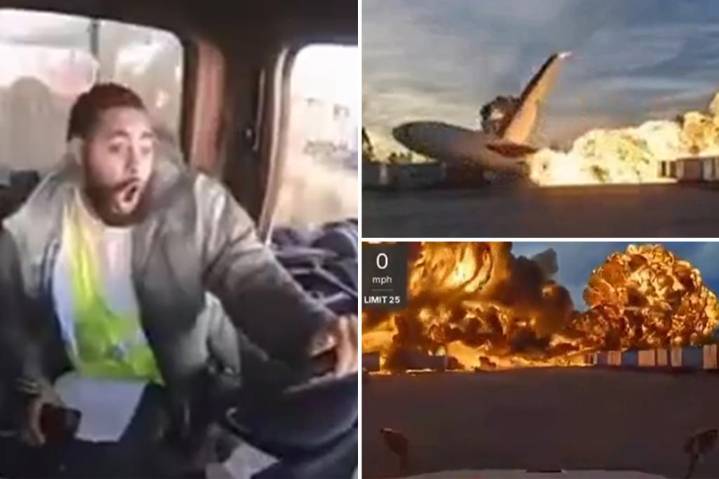 UPS plane seen rolling, exploding feet from stunned trucker: video